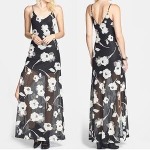 ASTR Floral Embroidered Lace Black and White Maxi Dress XS